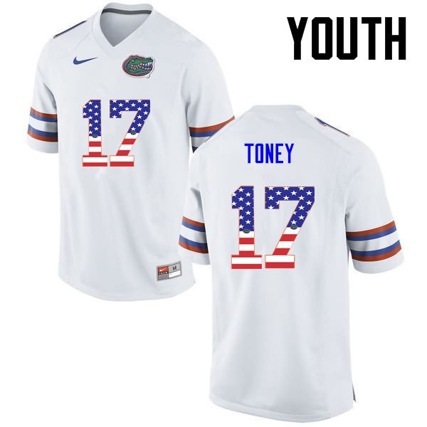 NCAA Florida Gators Kadarius Toney Youth #17 USA Flag Fashion Nike White Stitched Authentic College Football Jersey ZTL3564GC